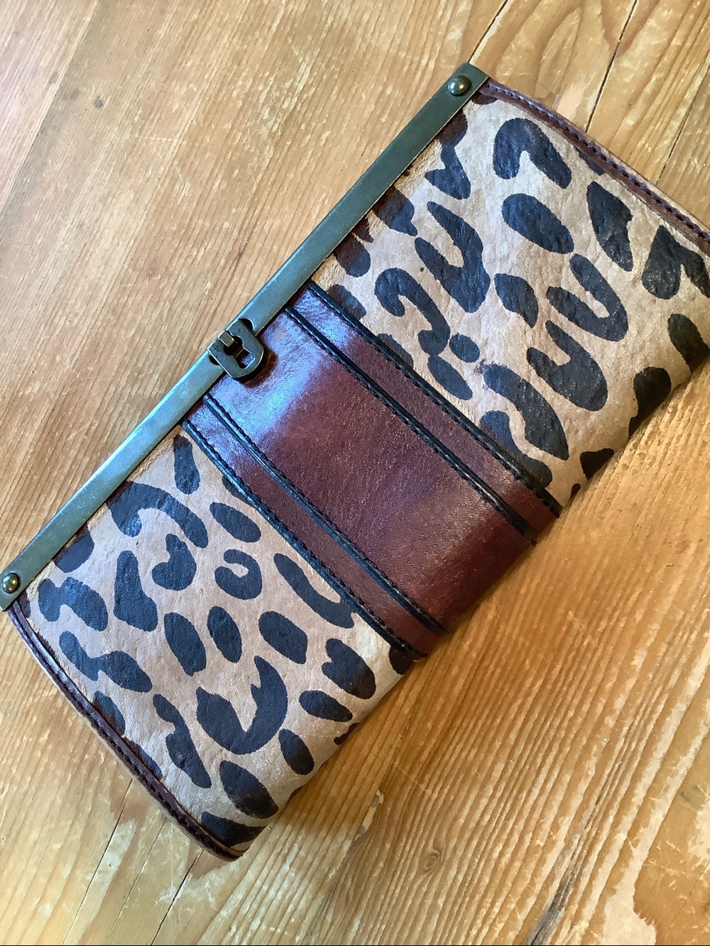 Fossil Leopard Cheetah Animal Print Leather Clutch Wallet